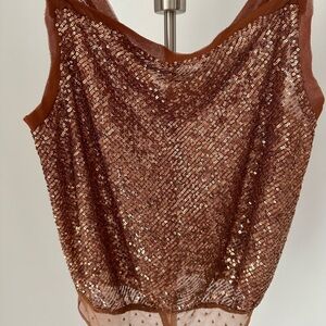 NWT Free People sequin bodysuit with a cowl neckline and a v-cut back | Size: XS